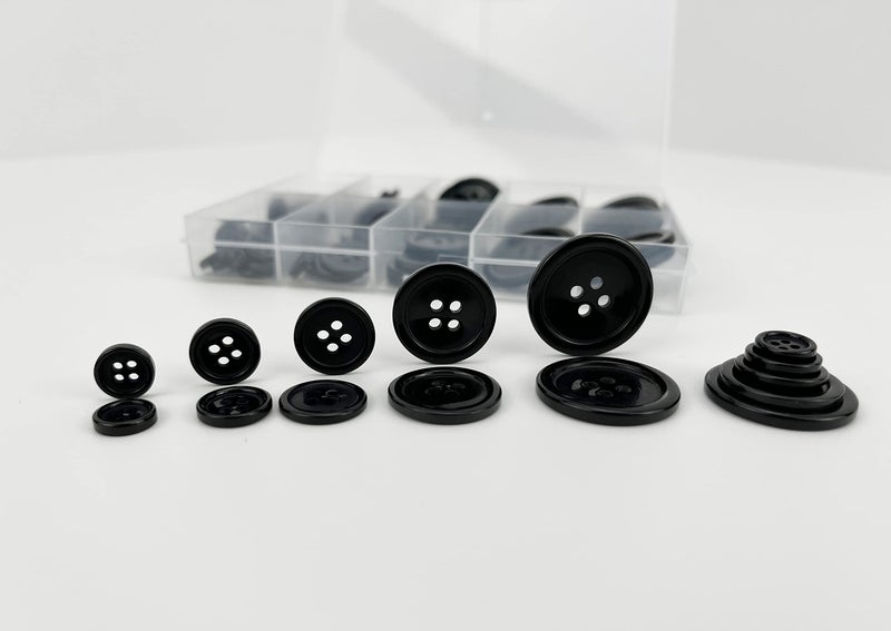 Wennuo 100Pcs Black Sewing Button,4-Hole Craft Buttons, 5 Sizes,with Compartment Storage Box, Suitable for Sewing,Clothes,Suit Coat Shirt Buttons,DIY Decoration (Black) - Image 5